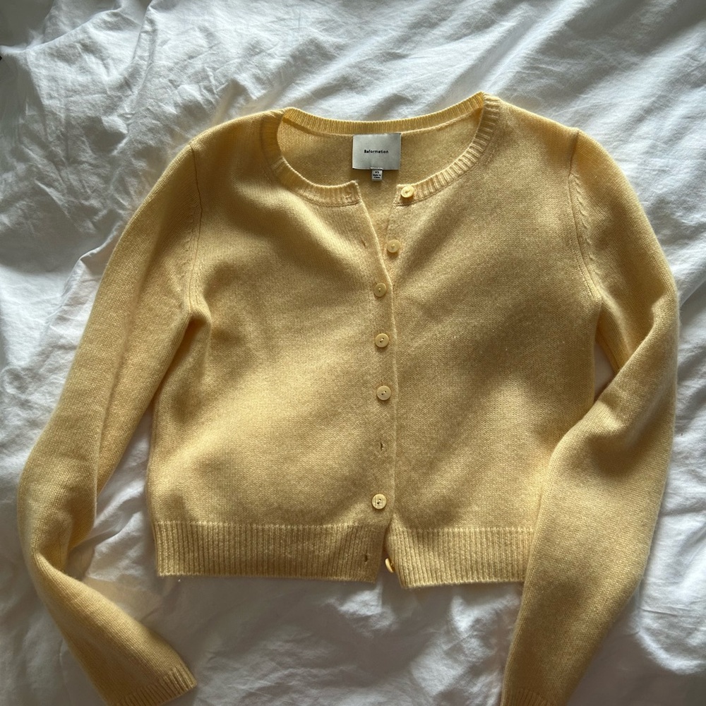 Reformation Clara Parmesan Yellow Cashmere Button-Up Cardigan